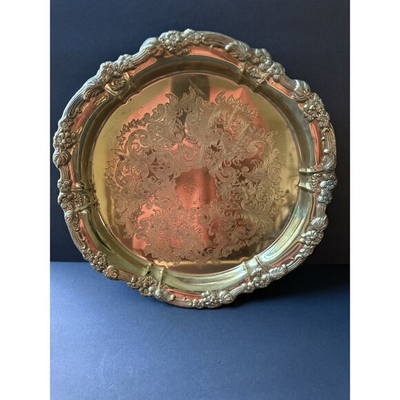 Vintage French Victorian Brass Serving Platter Etched Engraved Round Charcuterie - Picture 3 of 9